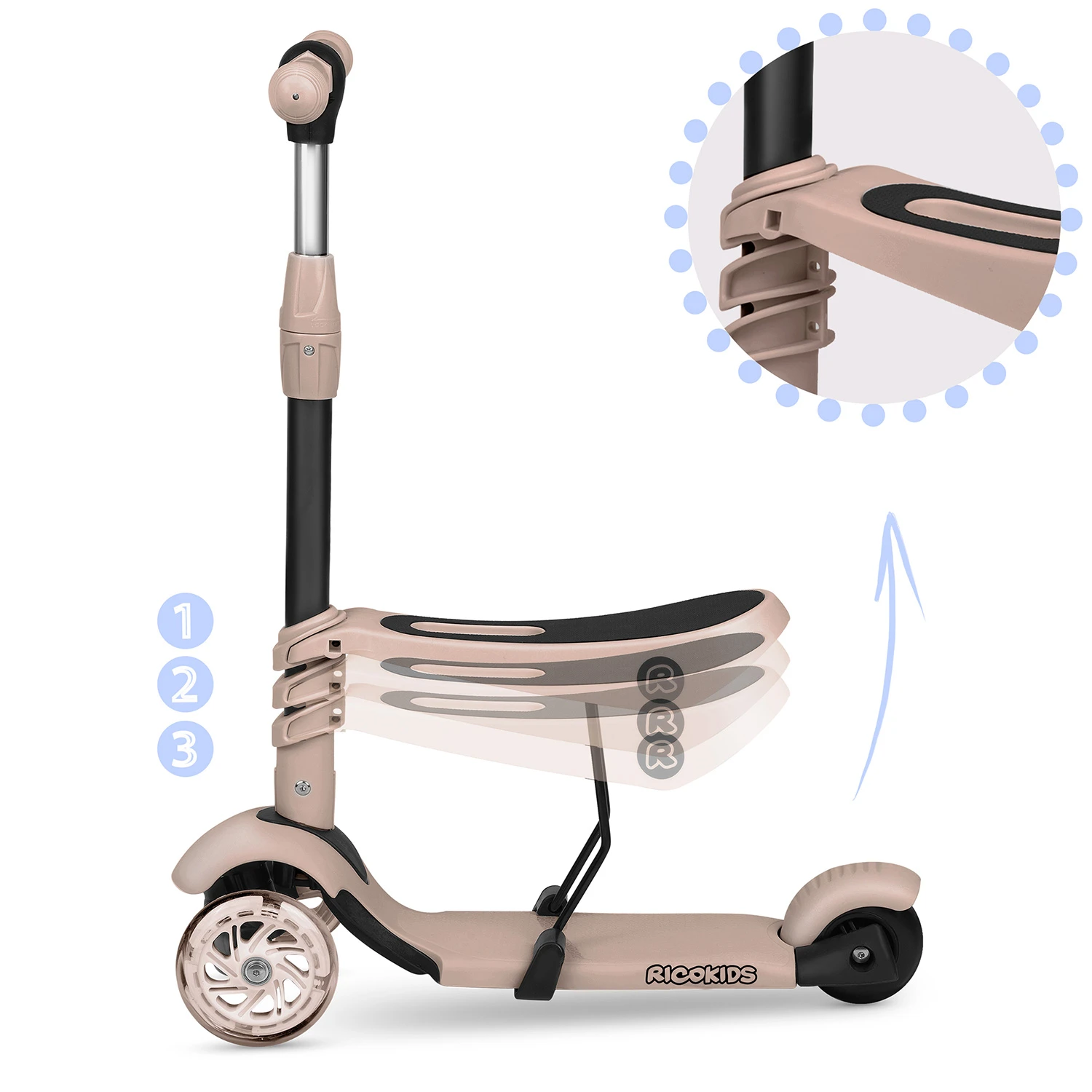 Самокат детский трехколесный Ricokids Todi Бежевый (446679) - фото 7 Самокат детский трехколесный Ricokids Todi Бежевый (446679) - фото 7