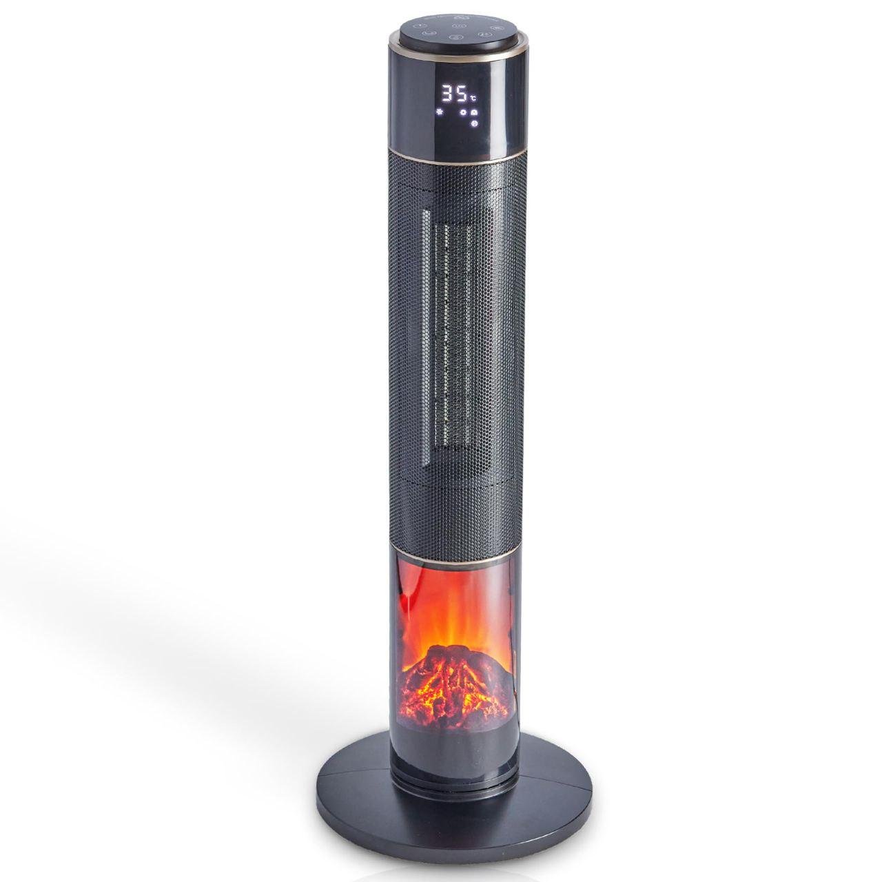 Тепловентилятор керамічний колонний 0218/МК з 3D-ефектом полум’я та пультом 2000 Вт (31191045)