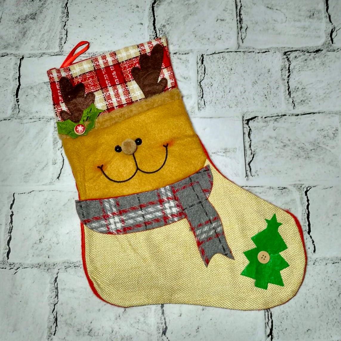 Сапожок декоративный новогодний рождественский для подарков Олень 36х26 см Бежевый (N3-12-1) Сапожок декоративный новогодний рождественский для подарков Олень 36х26 см Бежевый (N3-12-1)