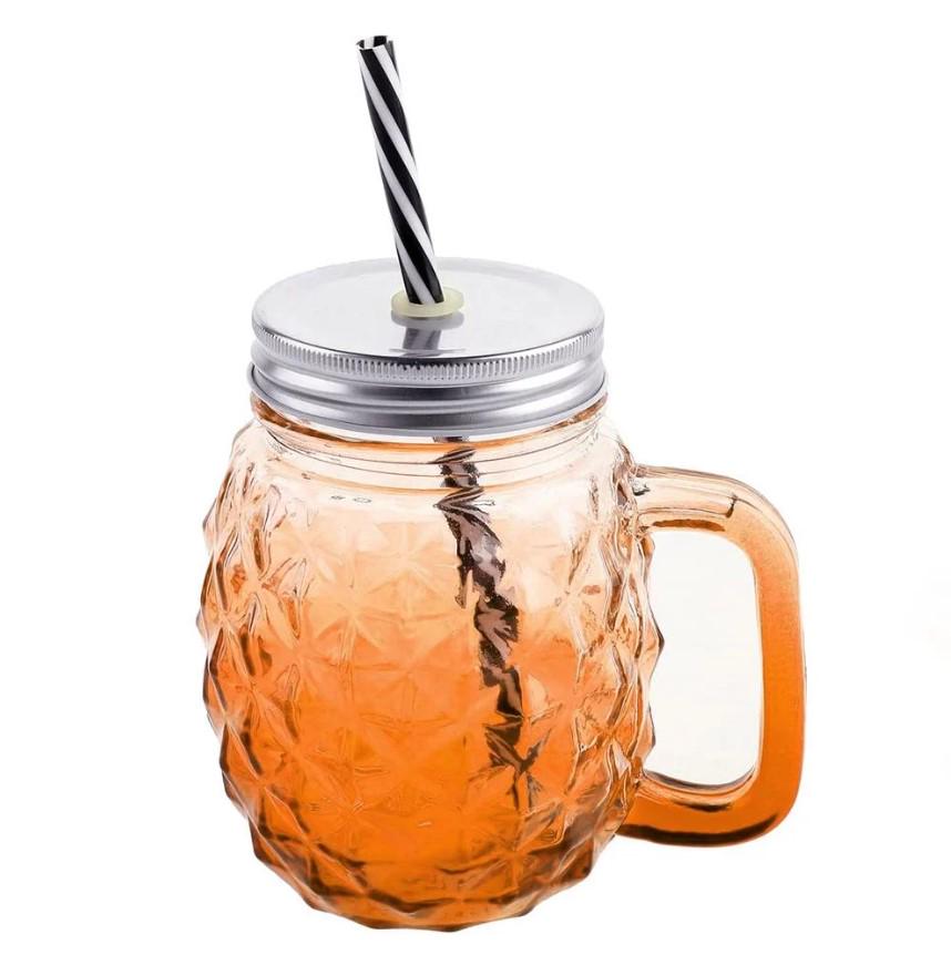 Чашка-банка скляна Ананас з кришкою і трубочкою 500 мл Помаранчевий (OS-K9480P) - фото 4 Чашка-банка скляна Ананас з кришкою і трубочкою 500 мл Помаранчевий (OS-K9480P) - фото 4