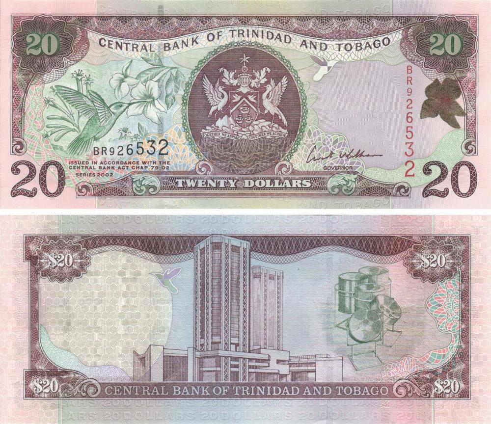 Коллекционная банкнота Тринидад и Тобаго 20 долларов 2002 UNC P44b (Б09047)