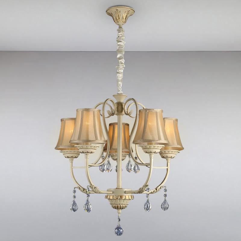 Люстра подвесная с абажуром Light House LS-15718-5 CRM+GLD на пять ламп Бежевый / Золото