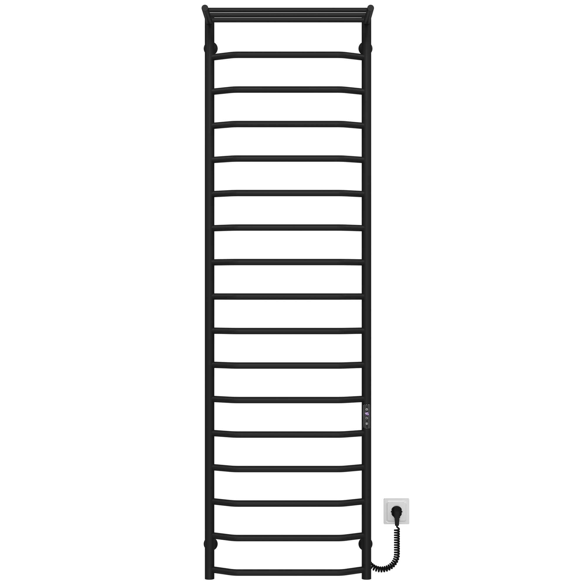 Полотенцесушитель электрический с полкой Deffi Трапеция П17 JD03 правое подключение нержавеющая сталь 500х1800 мм Черный (C.TP.180.50.17.EBR1)