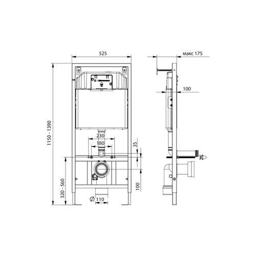 Комплект подвесного унитаза с крышкой Koller Pool Round Rimless Tornado и инсталляции Koller Pool с клавишей 3в1 матовый Черный (RN-0520-RQ-MB/KP-112-001/KP-226-017) - фото 6