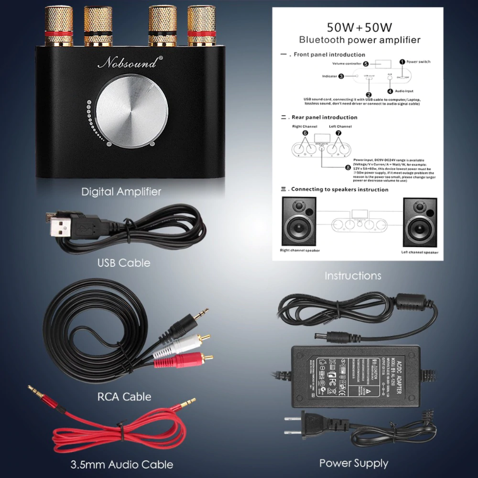 Підсилювач потужності звуку NOBSOUND NS-01G Pro HI-FI 2х50 Вт Bluetooth (NS-01G) - фото 12