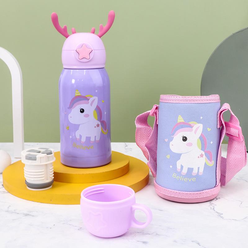 Термос для школы Единорогдетский с трубочкой и чехлом 500 мл (LJC-627)