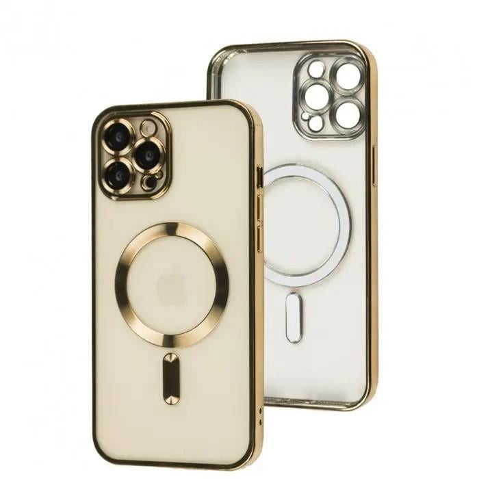 TPU хромовый чехол Fibra Chrome with MagSafe + защита камеры для Apple iPhone 12 Pro Max (6.7") Gold