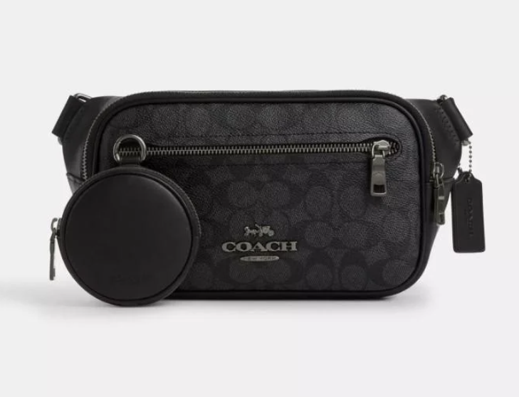 Сумка Coach Elias Belt Bag In Signature canvas Gunmetal/Charcoal/Black (b2408)