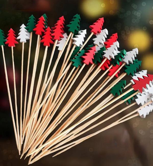 Шпажки новогодние деревянные Елки ассорти 25 шт. 12 см (10616) - фото 3