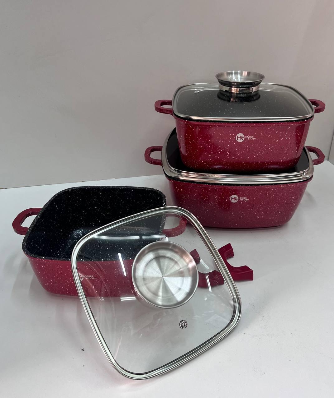 Набір каструль із гранітним антипригарним покриттям Higher Kitchen HK-302 з 8 предметів - фото 2 Набір каструль із гранітним антипригарним покриттям Higher Kitchen HK-302 з 8 предметів - фото 2