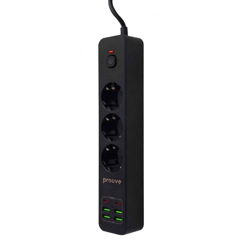 Сетевой фильтр Proove Power Socket P-03 3 розетки/4 USB/2 Type-C 2 м Черный (39683) - фото 3 Сетевой фильтр Proove Power Socket P-03 3 розетки/4 USB/2 Type-C 2 м Черный (39683) - фото 3