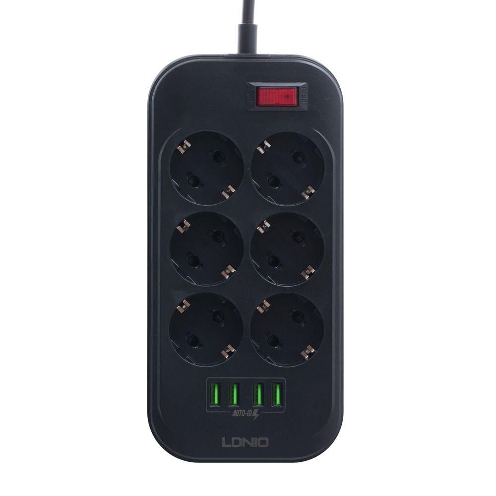 Удлинитель сетевой LDNIO SE6403 2 м 4USB/6 Socket Черный