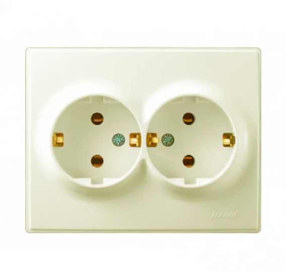 Розетка подвійна Lezard Lesya з заземленням Кремовий (26397185)