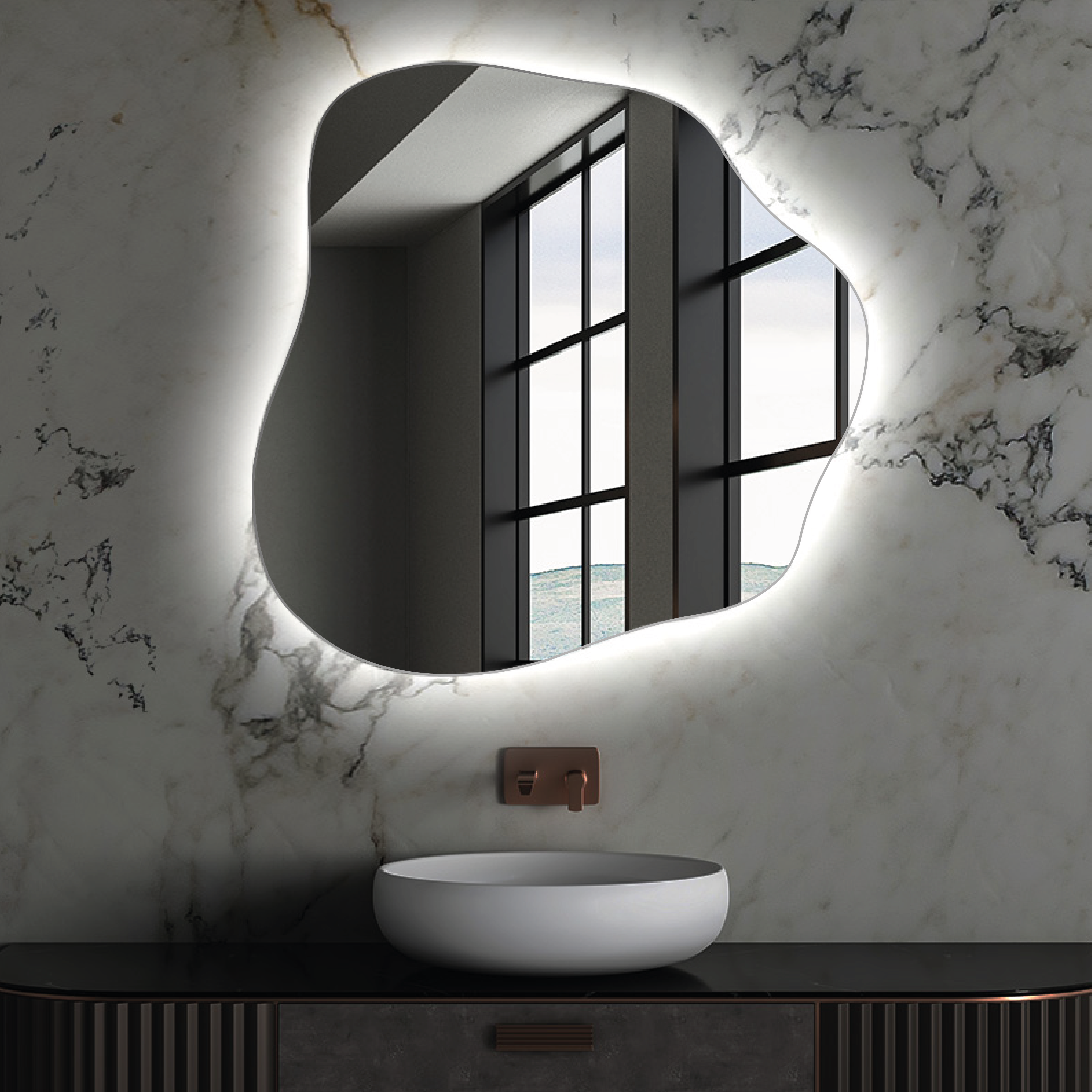 Зеркало в ванную комнату OtragenieUA c подсветкой led асимметрическое 800х900 мм (L65)