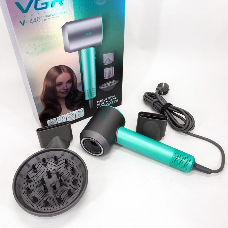 Фен для волос VGR V-440 профессиональный 1400 Вт Green (tf7291) - фото 16 Фен для волос VGR V-440 профессиональный 1400 Вт Green (tf7291) - фото 16