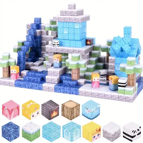 Конструктор магнітний Майнкрафт Будинок з льоду в засніженому лісі 100 кубиків