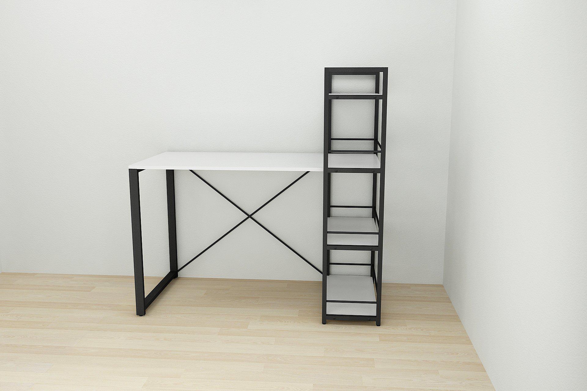 Письмовий стіл Ferrum-decor Konekt з етажеркою метал/ДСП 16 мм Чорний/Білий (FRD-104219) - фото 3