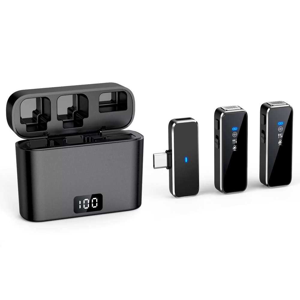 Микрофон петличный беспроводной Savetek M3 2в1 для телефонов Android и iPhone 15/16 Type-C adapter Черный