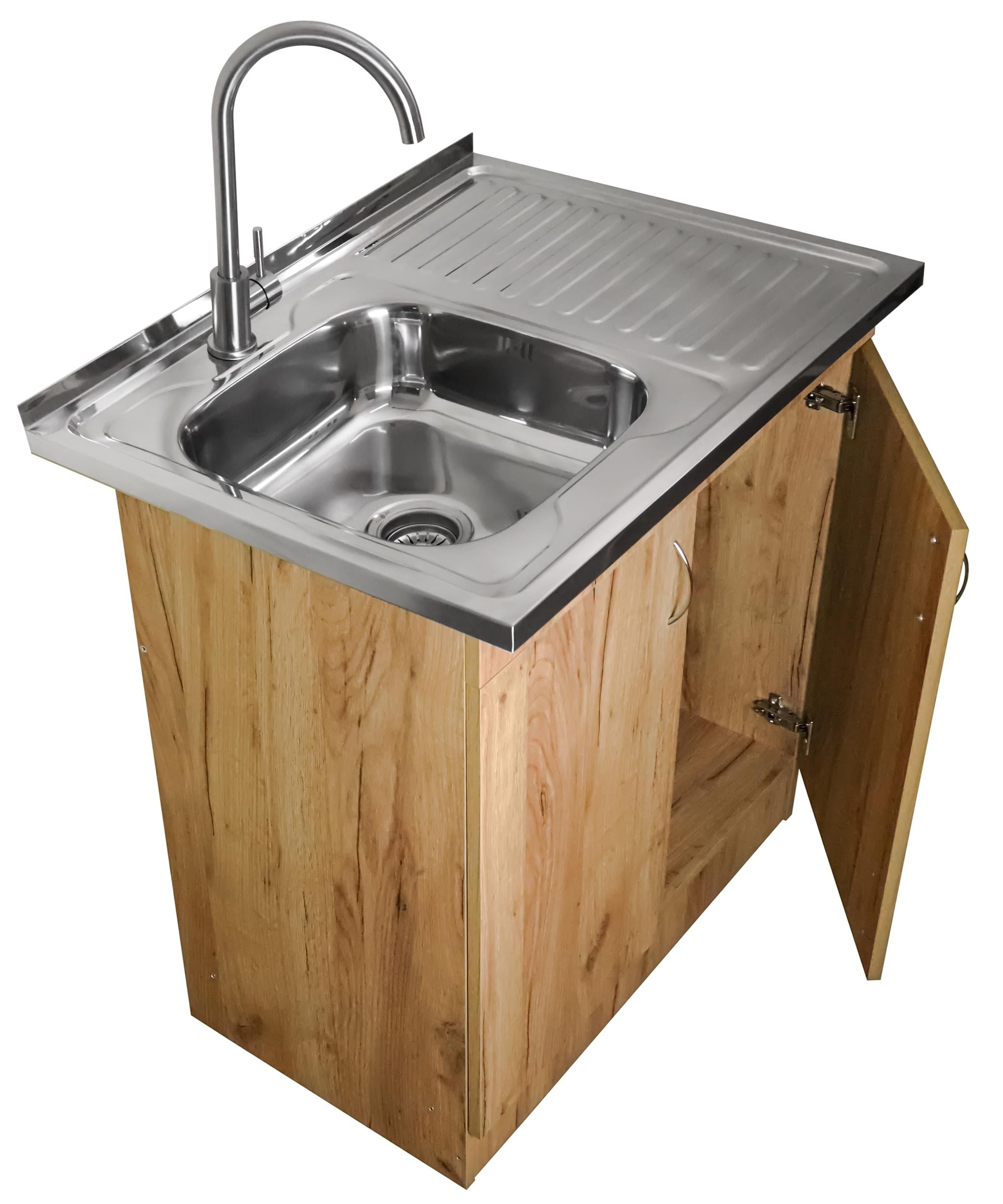 Мийка з тумбою AQUAMILL VAVILON 80 люкс ліва/права та змішувач з нержавіючої сталі AquaMill ARCO Дуб тахо