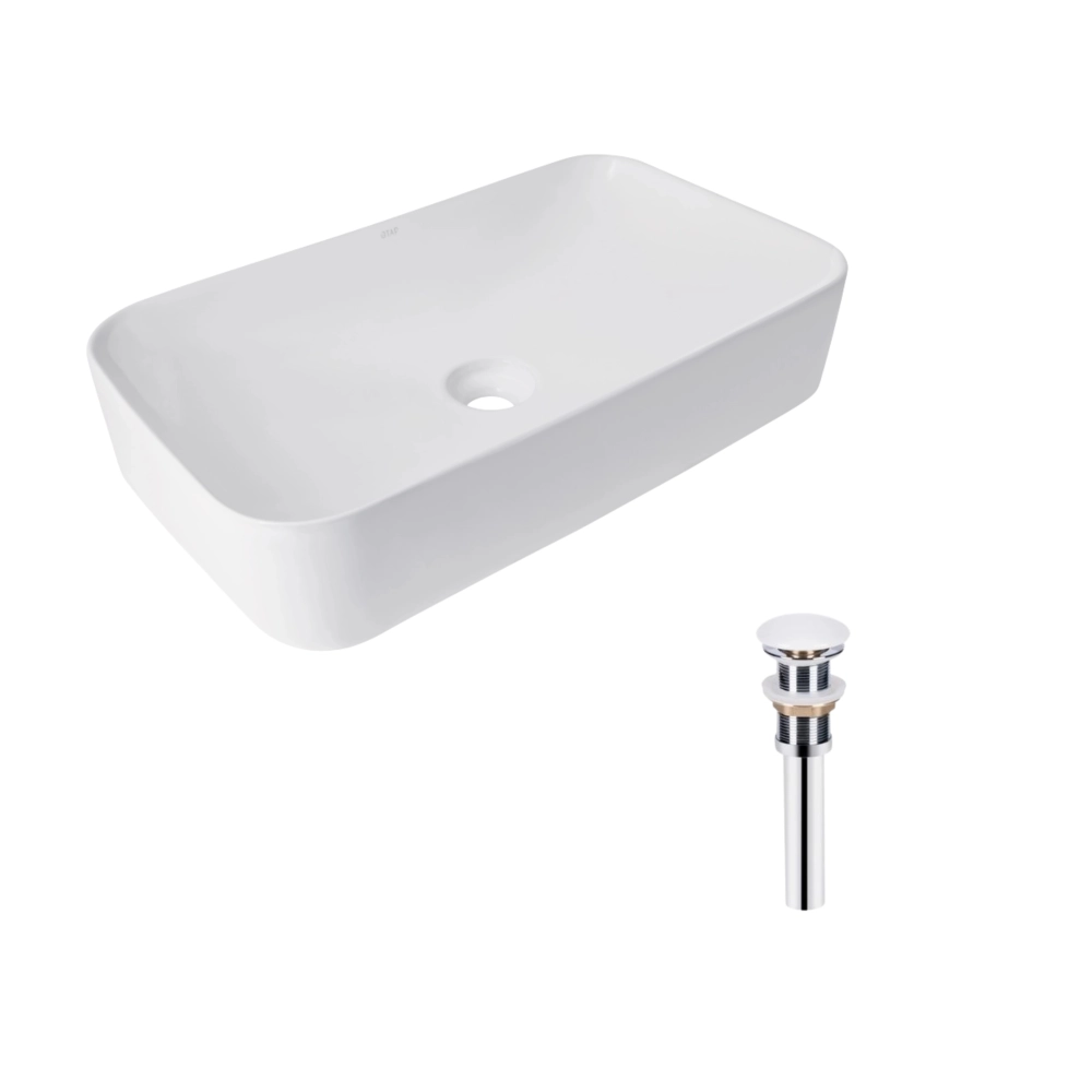 Раковина накладная Qtap Tern 610x350x135 мм прямоугольная с донным клапаном White (47304)
