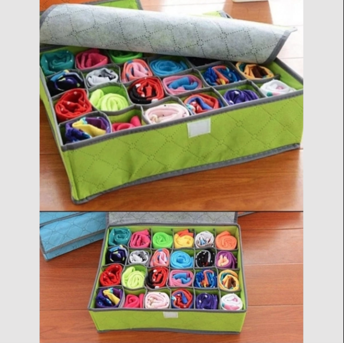 Органайзер для белья и носков на 24 ячейки бамбуковый с крышкой Зеленый - фото 5 Органайзер для белья и носков на 24 ячейки бамбуковый с крышкой Зеленый - фото 5