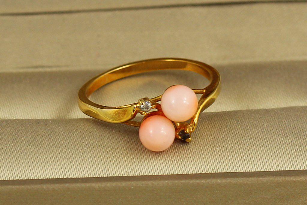 Кольцо два шарика коралл р. 20 Золотистый (29044561)