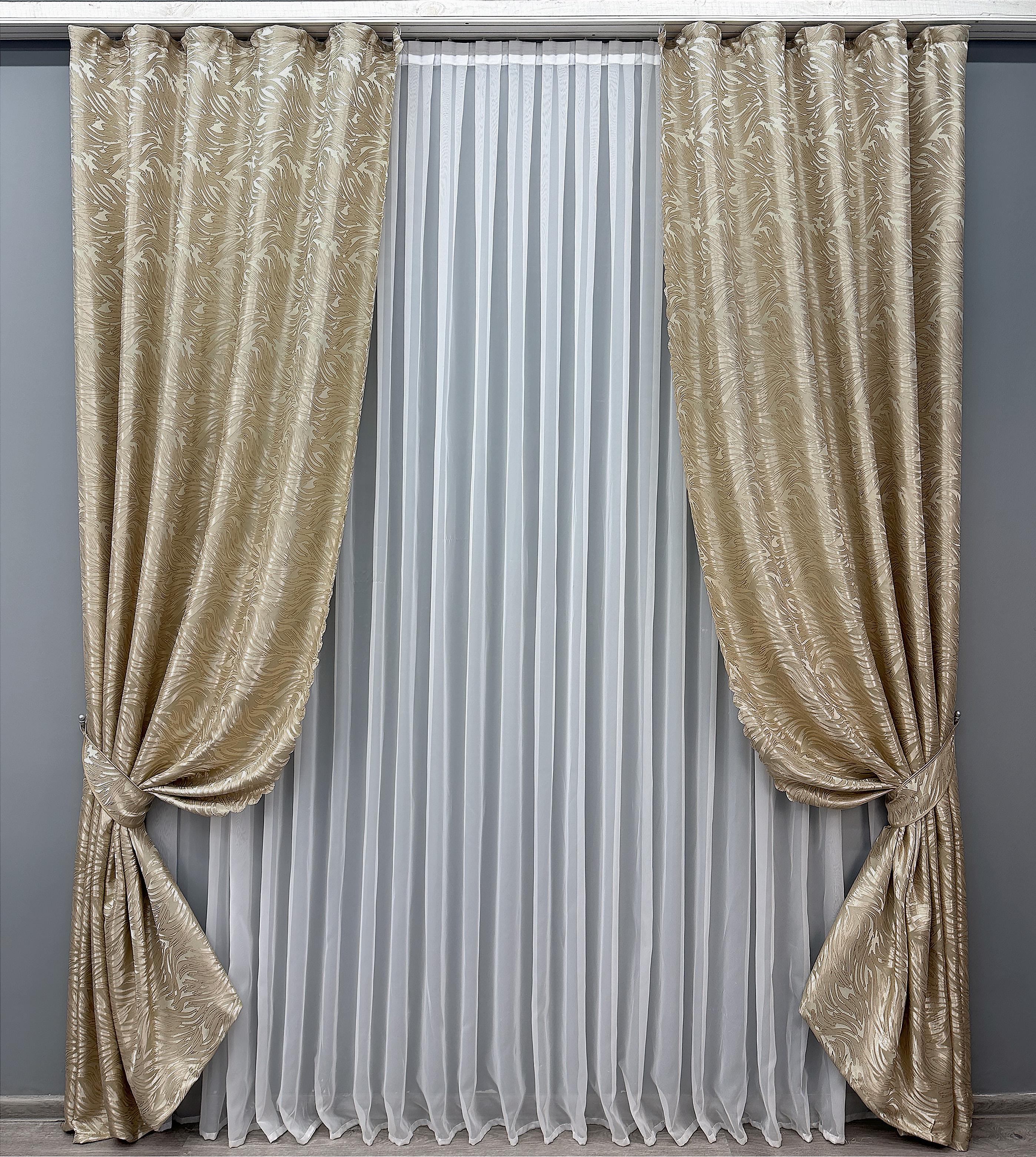 Комплект готовых штор VR-Textil Magic № 1604ш жаккард 145х270 см 2 шт. Песочный (33-0574)