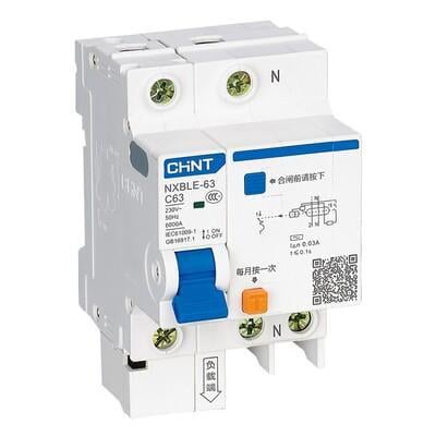 Вимикач диференційний автоматичний CHINT NXBLE-63Y 1P+N C6 30мА ел. тип AC 4,5kA (105540)