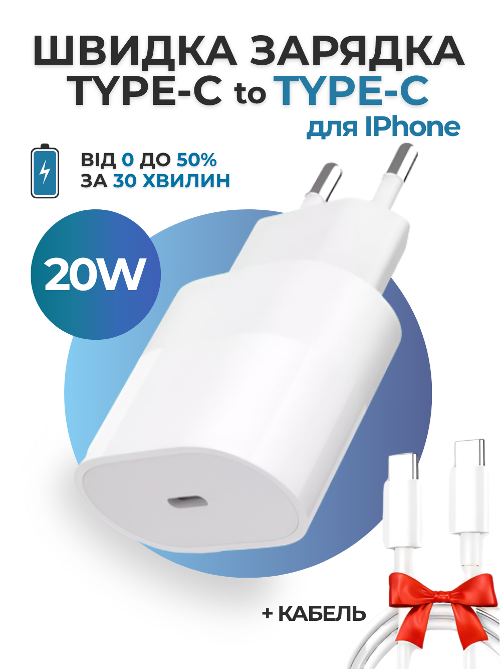 Комплект быстрой зарядки Foxconn 20 Вт 20W USB-C Power Adapter Type-C для iPhone (00afdfe4) - фото 2