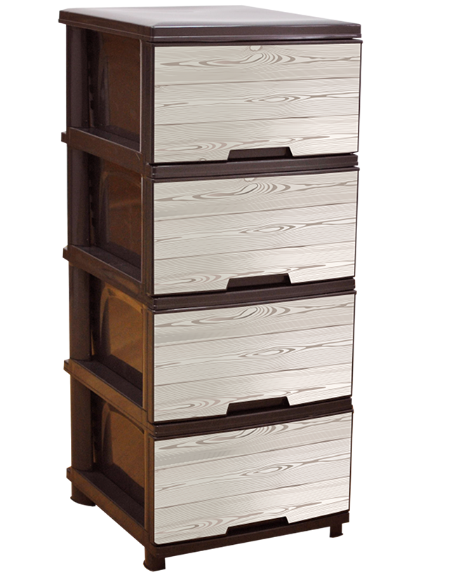 Комод для зберігання Wood на 4 яруси з декором на ящиках пластиковий Коричневий (147-46-10051)