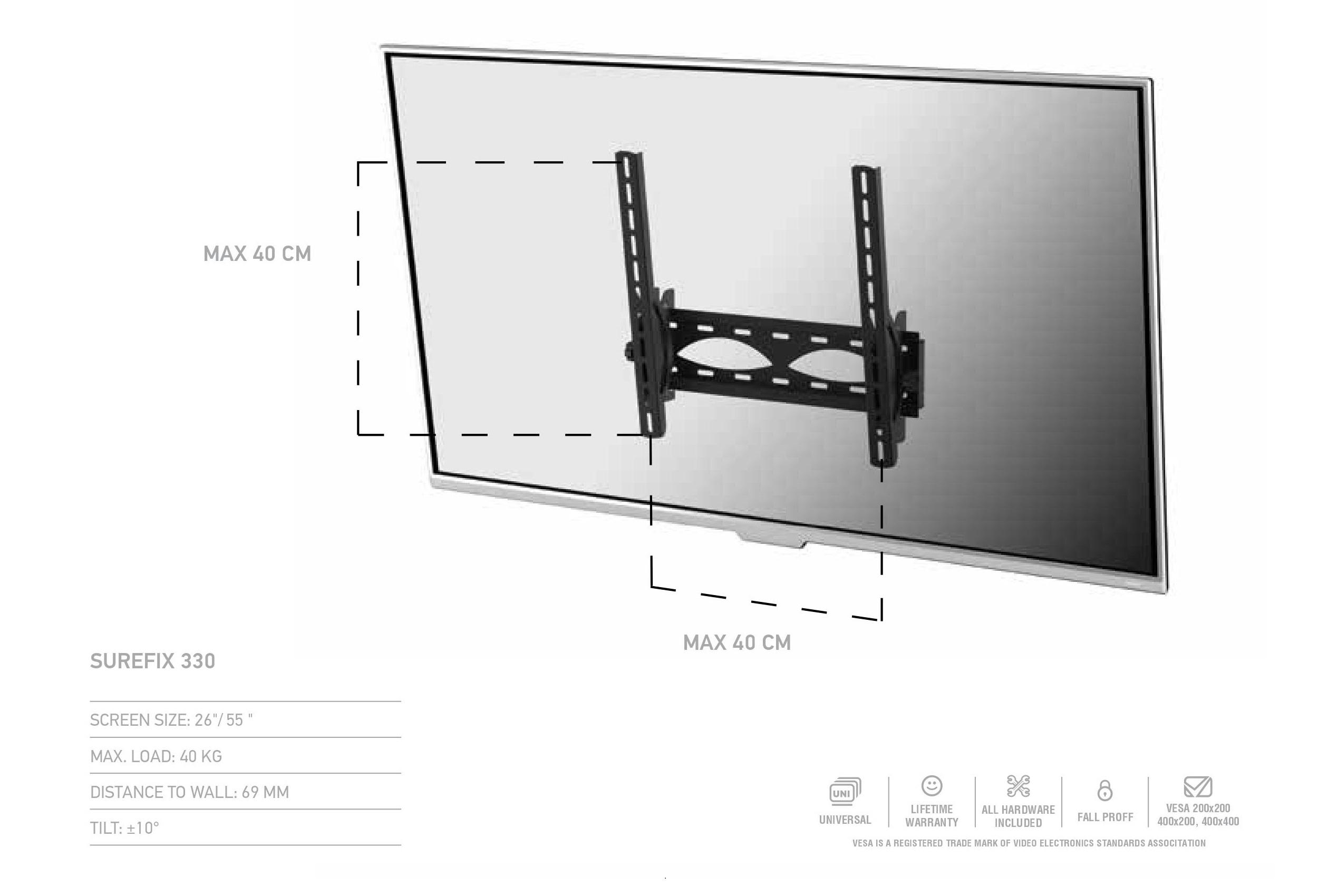 Кронштейн для телевизора Sonorous SUREFIX 330 Наклонный 26"-55"/40 кг (0330) - фото 2