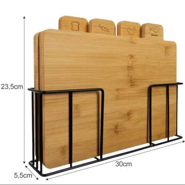 Доска разделочная Iso Trade Ruhhy 19338 из дерева бамбук для мяса рыбы овощей и хлеба и металлическая подставка 4 шт. - фото 6