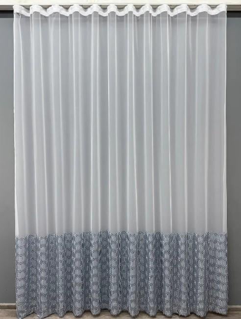 Тюль фатин с вышивкой Белый/Сиро-голубой (1519т)