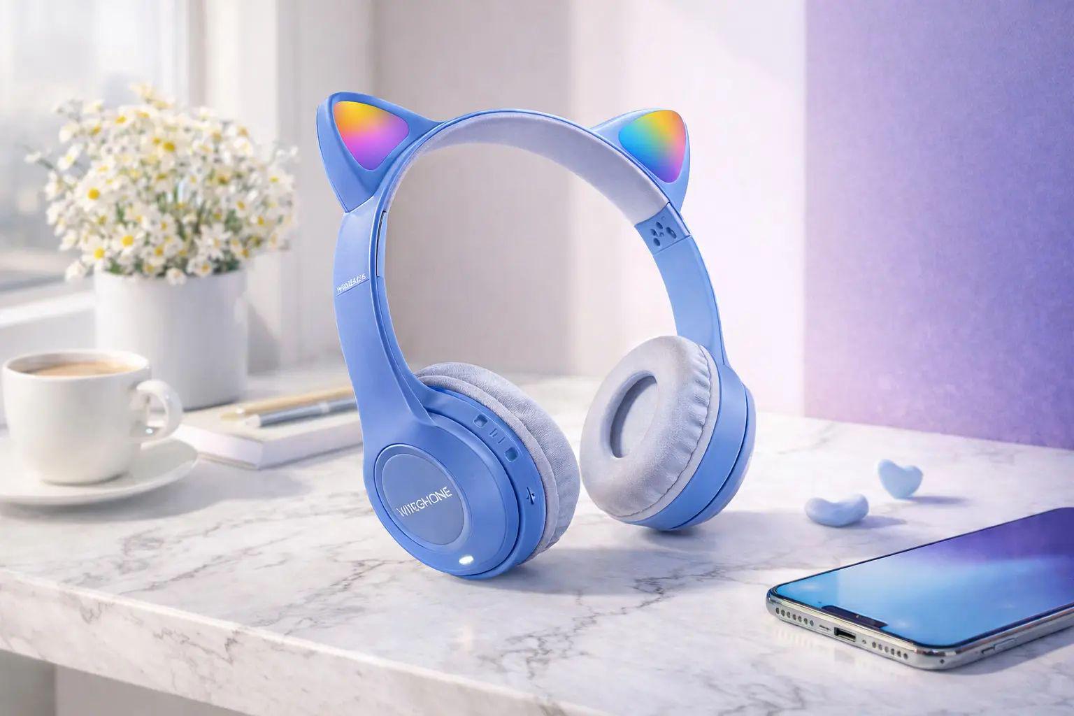 Наушники беспроводные Cat Ear Y47 Led Bluetooth Синий (opt-105763)