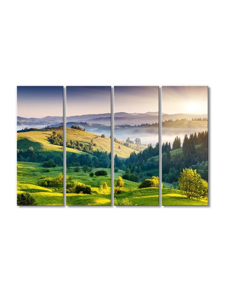 Картина модульная Природа рассвет туман холмы 4 модуля 60x90 см