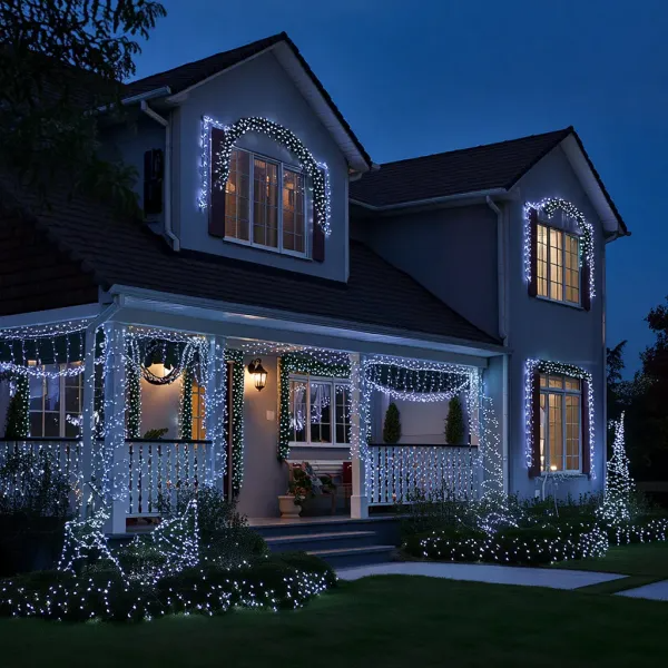 Гирлянда нить уличная 1000 LED 100 м от сети белая нить Белый