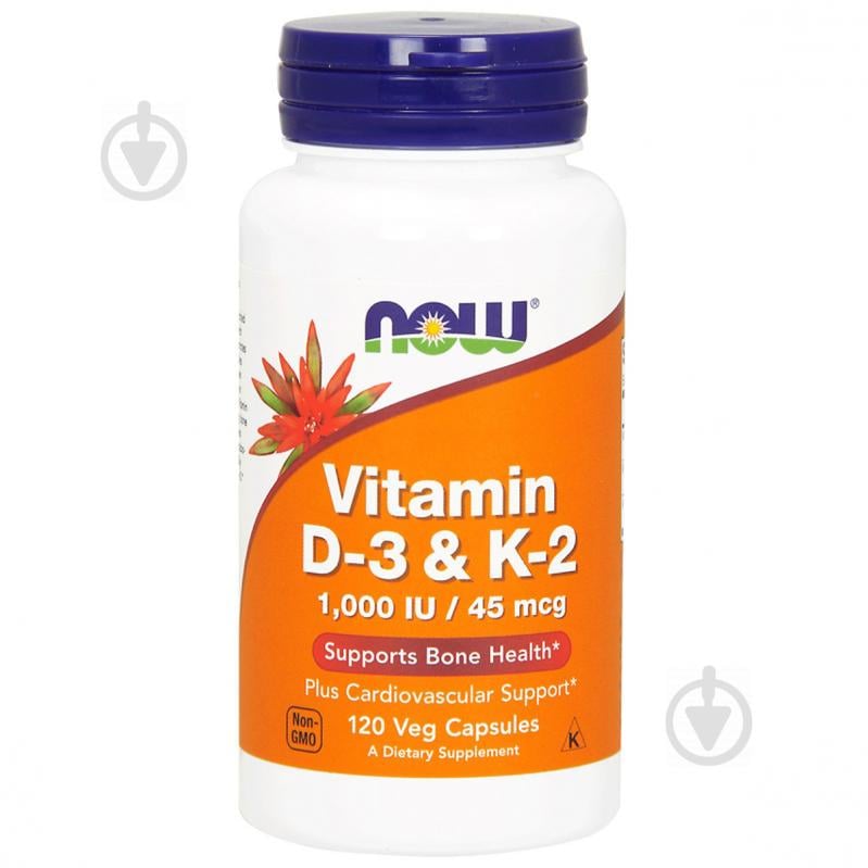 Витамин D3 и К2, Vitamin D-3 & K-2, 1,000 МЕ / 45 мкг, Now Foods, 120 капсул