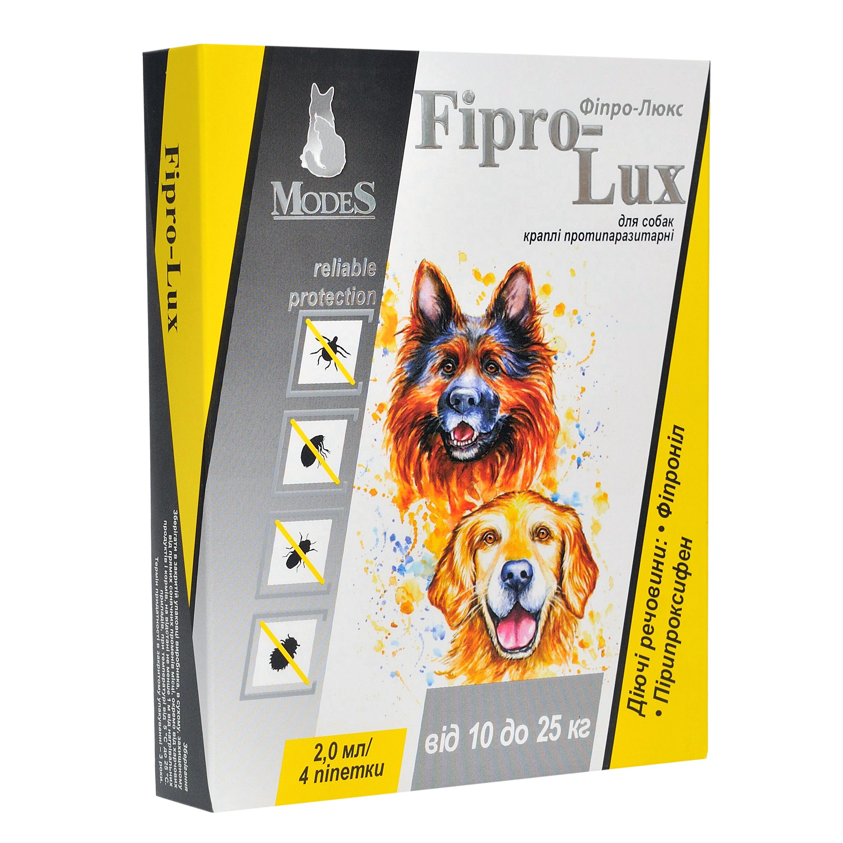 Краплі протипаразитарний ModeS Fipro-Lux для котів/собак 10-25кг 2,0 мл (27834303)