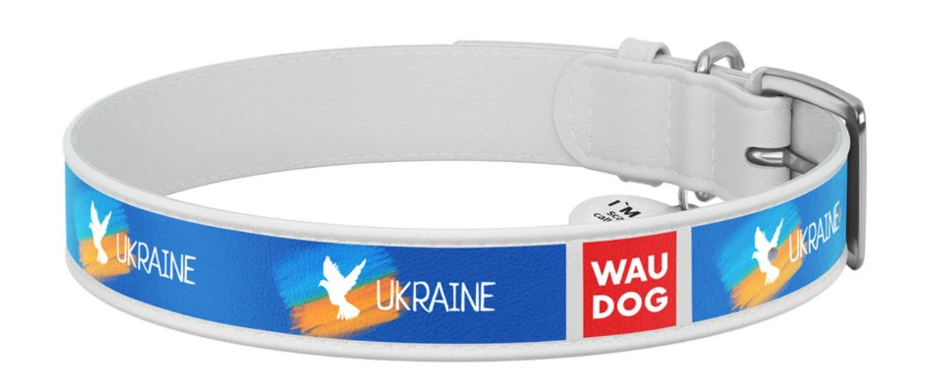 Ошейник для собак кожаный WAUDOG Design с QR паспортом Флаг L 25 мм 38-49 см Белый (Collar3605-0229-15)