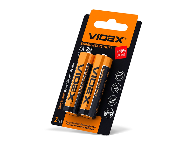 Батарейка солевая Videx АА/R6P small blister 2 шт.