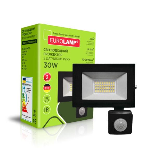 Прожектор Eurolamp LED с датчиком движения 30W 6500K Черный (26919409)