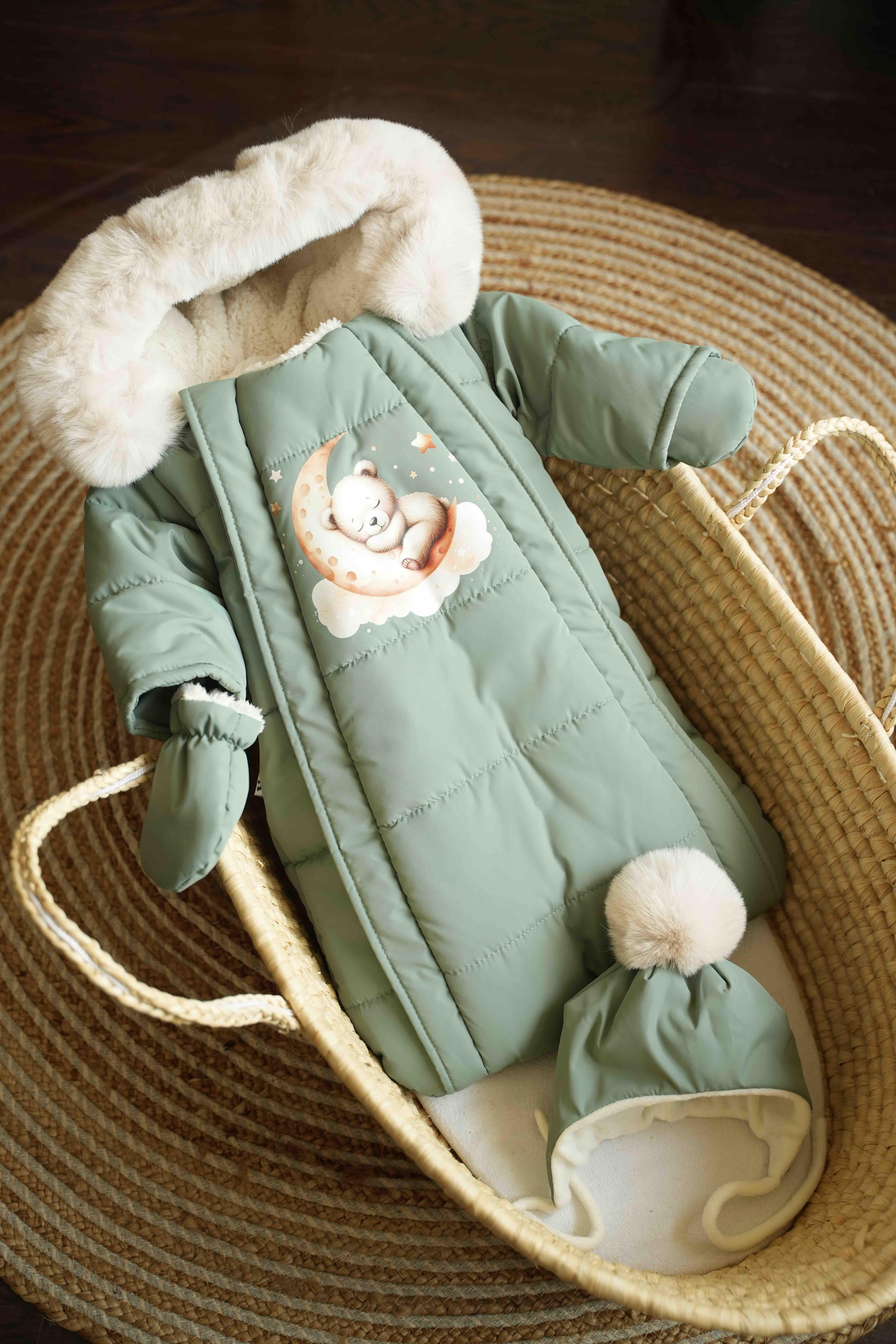 Комбінезон дитячий зимовий з шапочкою 0-6 міс. Оливковий (967)