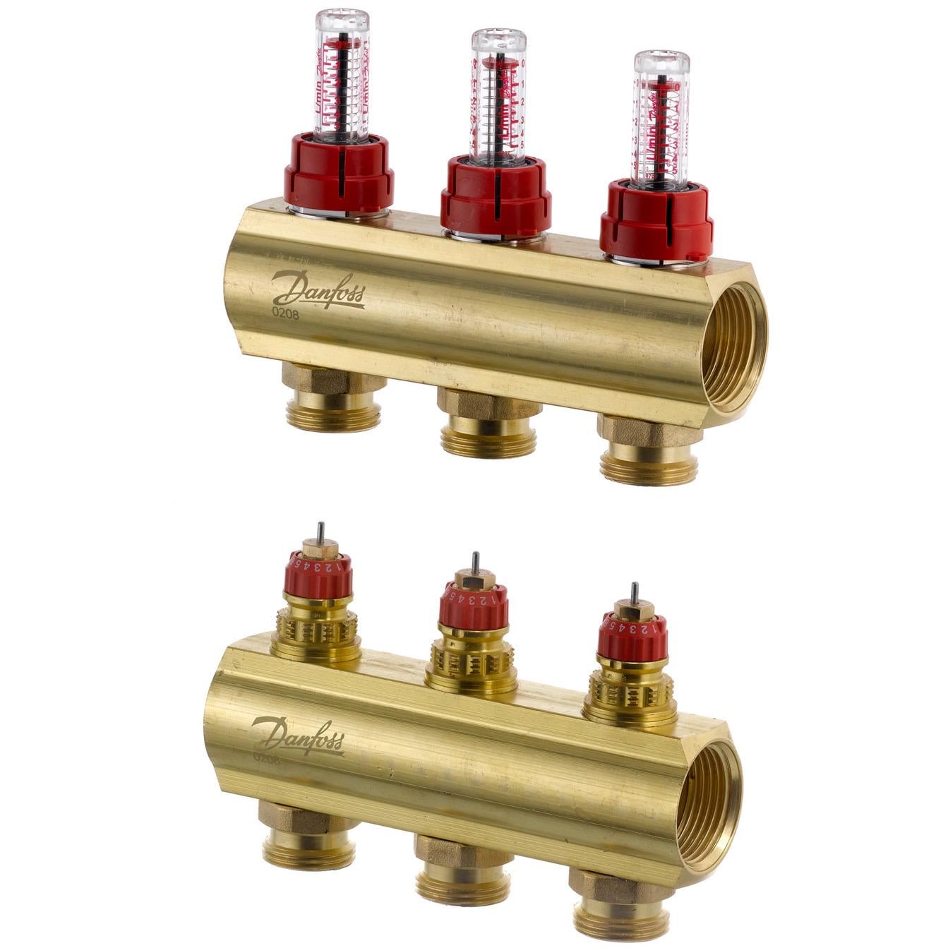 Колектор для теплої підлоги Danfoss 088U0523 3 контури з витратомірами 1"/3/4" (79865)