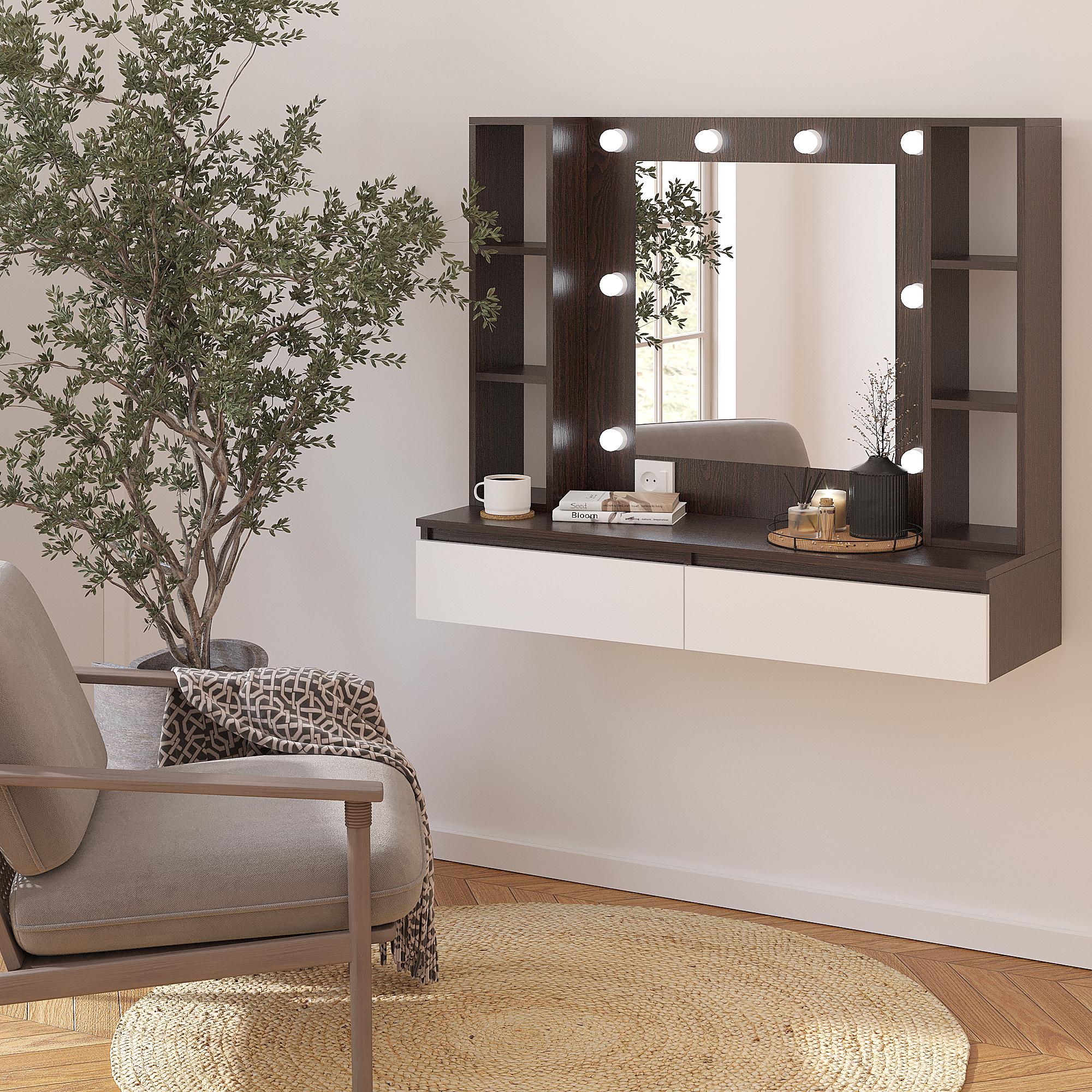 Туалетный столик подвесной с подсветкой ТЗ-Флай 1000х1200х400 мм Венге магия/Белый - фото 1 Туалетный столик подвесной с подсветкой ТЗ-Флай 1000х1200х400 мм Венге магия/Белый - фото 1