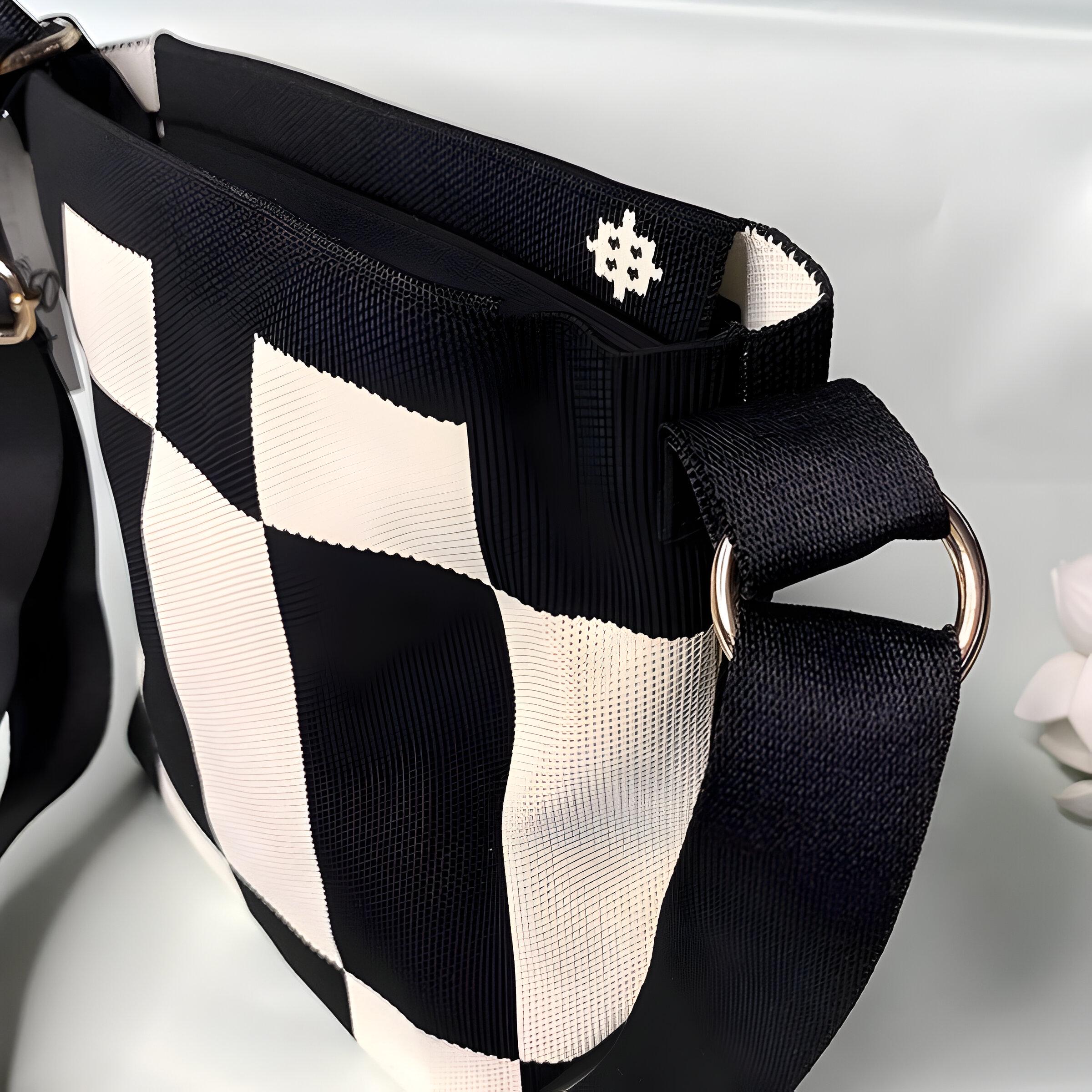 Сумка-шопер большая с принтом клетка Черно-белый (25-550) - фото 3