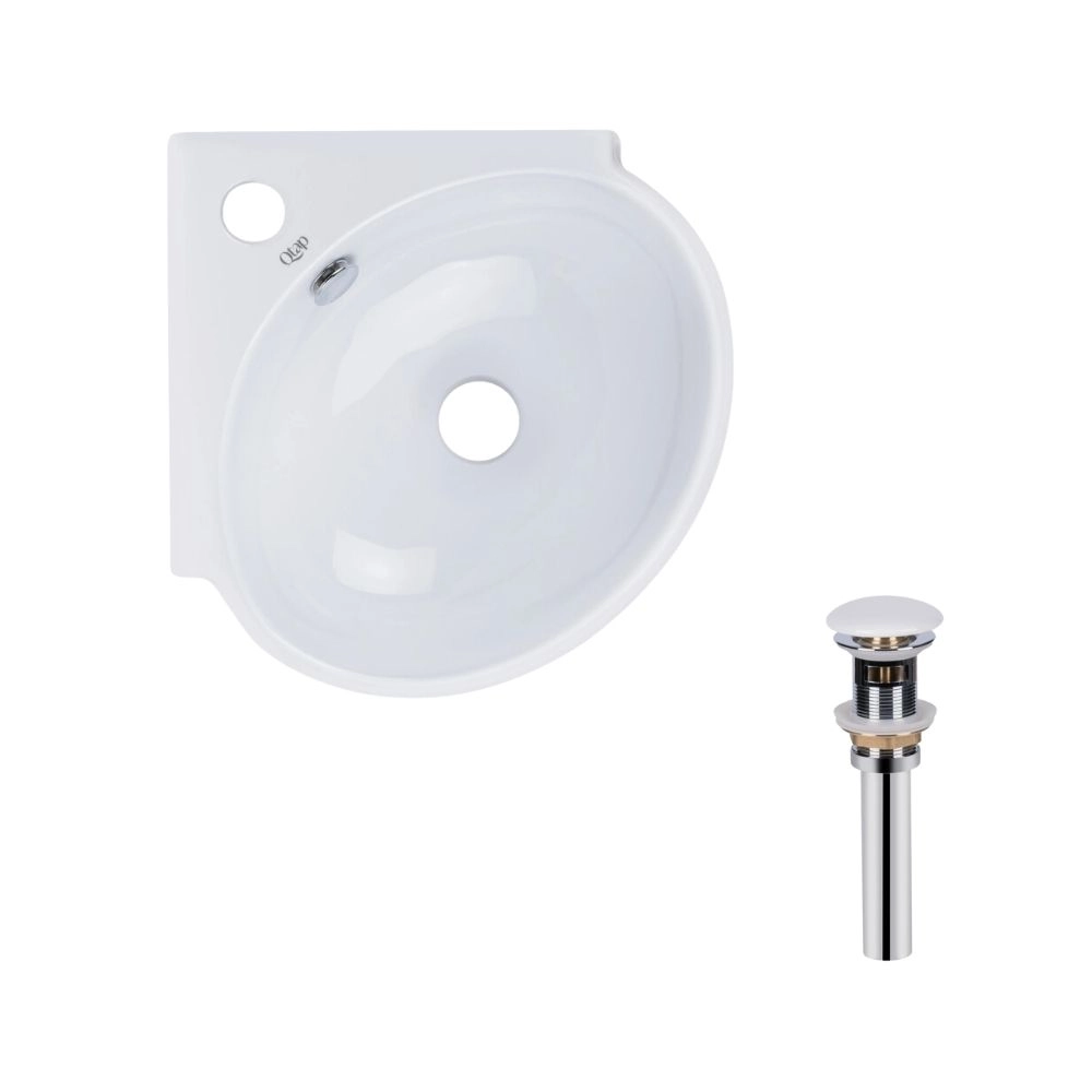 Раковина подвесная Qtap Leo N овальная с донным клапаном 380x360 мм Белый глянцевый (SD00053455)