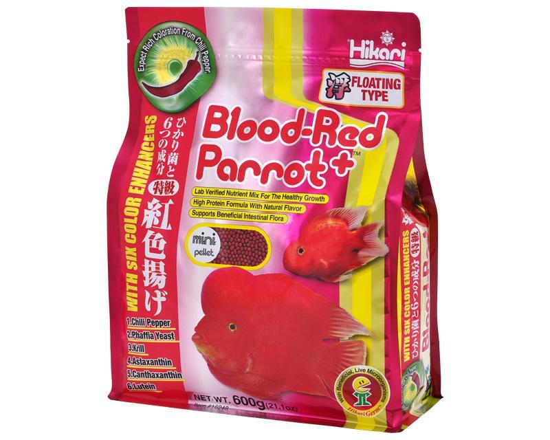 Корм Hikari Blood-Red Parrot+ M для рыб-попугаев и других гибридов цихлид длиной 15-30 см/гранулы 5,0-5,5 мм/600 г плавающий (16348)