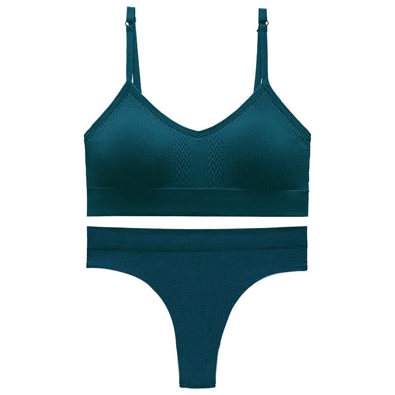 Комплект нижньої білизни жіночої Lesko 6608# Косичка труси та топ L Смарагдовий (27639456)