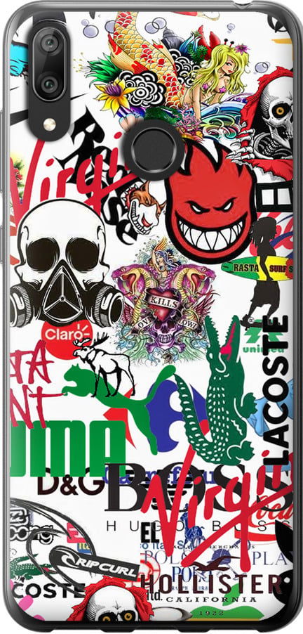 Чехол на Huawei Y7 2019 Many different logos (4022t-1638-42517)