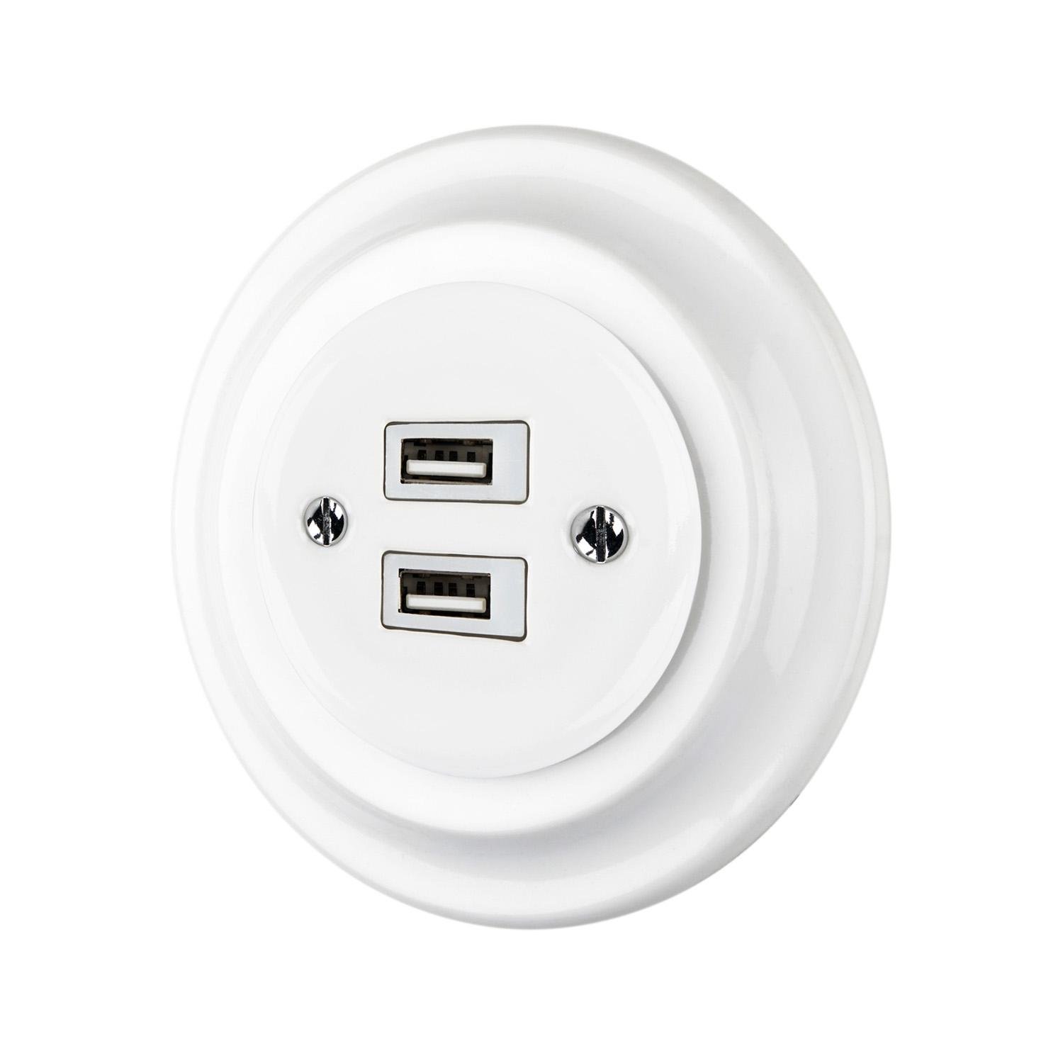 Розетка керамическая скрытого монтажа под USB с рамкой Белый Розетка керамическая скрытого монтажа под USB с рамкой Белый